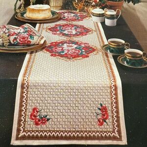 Vintage cherry and red  Floral Table Runner